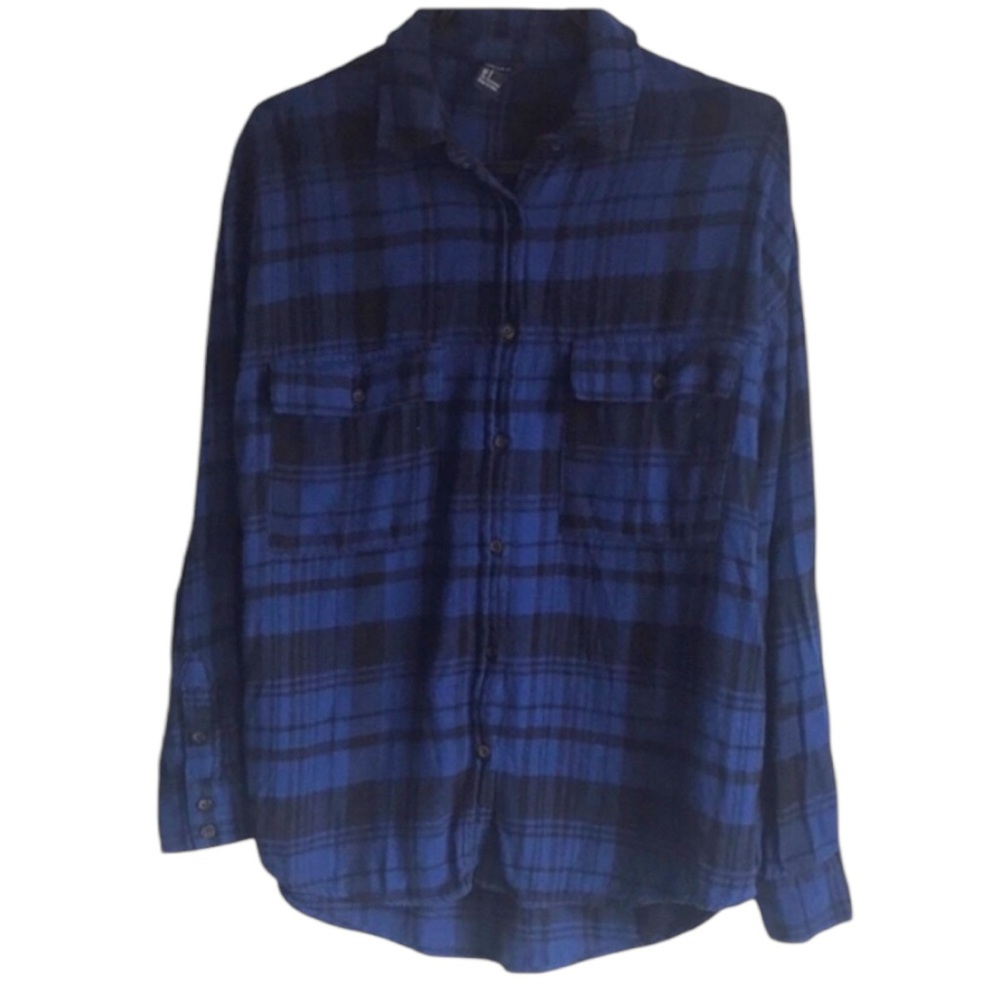 3 FOR $20 FOREVER 21 Flannel Unisex Blue & Black Long Sleeve Plaid Shirt Sz S